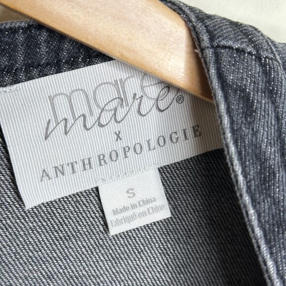 ANTHROPOLOGIE x MARE MARE Alena Ruffled Denim Jumpsuit Gray Black Sz S {H43} - Picture 6 of 7